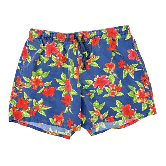 Zara Man Swim Trunks Size Large Blue Floral Hawaiian Lined Swimsuit Summer Beach - Picture 1 of 8
